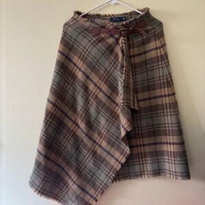 Polo Ralph Lauren Wool-Blend Plaid Blanket Wrap Midi-Skirt